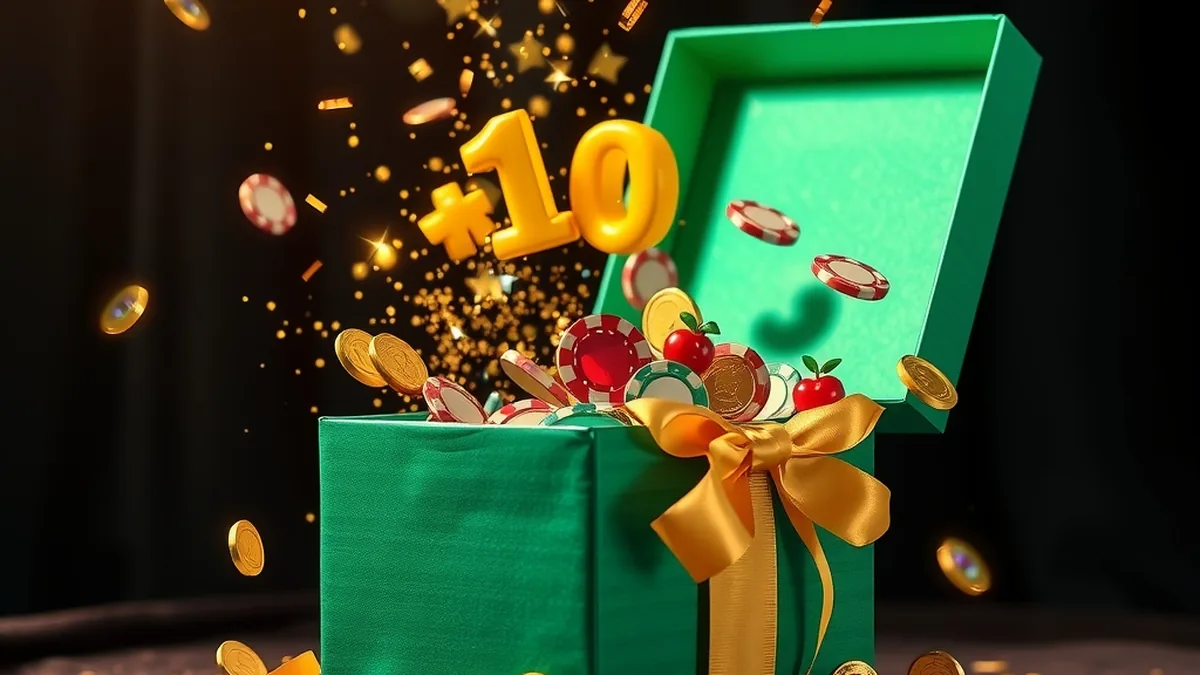 Open gift box spilling chips and confetti, illustrating the Tucan Casino bonus